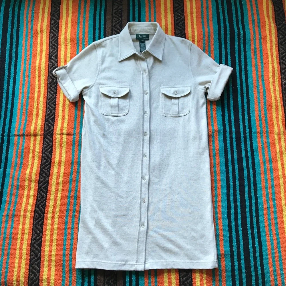 LAUREN RALPH LAUREN LINEN BLEND BUTTON DOWN DRESS - Picture 1 of 6